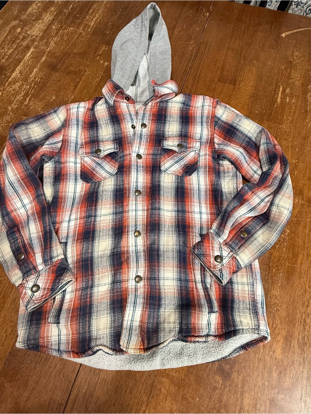 Ariat Women’s Medium Plaid Hooded Flannel Shirt Jacket Red Navy Western Snap